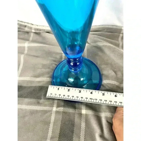 Blue Clear Pressed Glass Vase MCM Home Decor 11" Tall - Picture 10 of 11